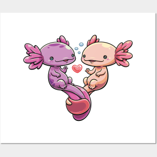 Amphibian Amore: Axolotl Sweethearts Posters and Art